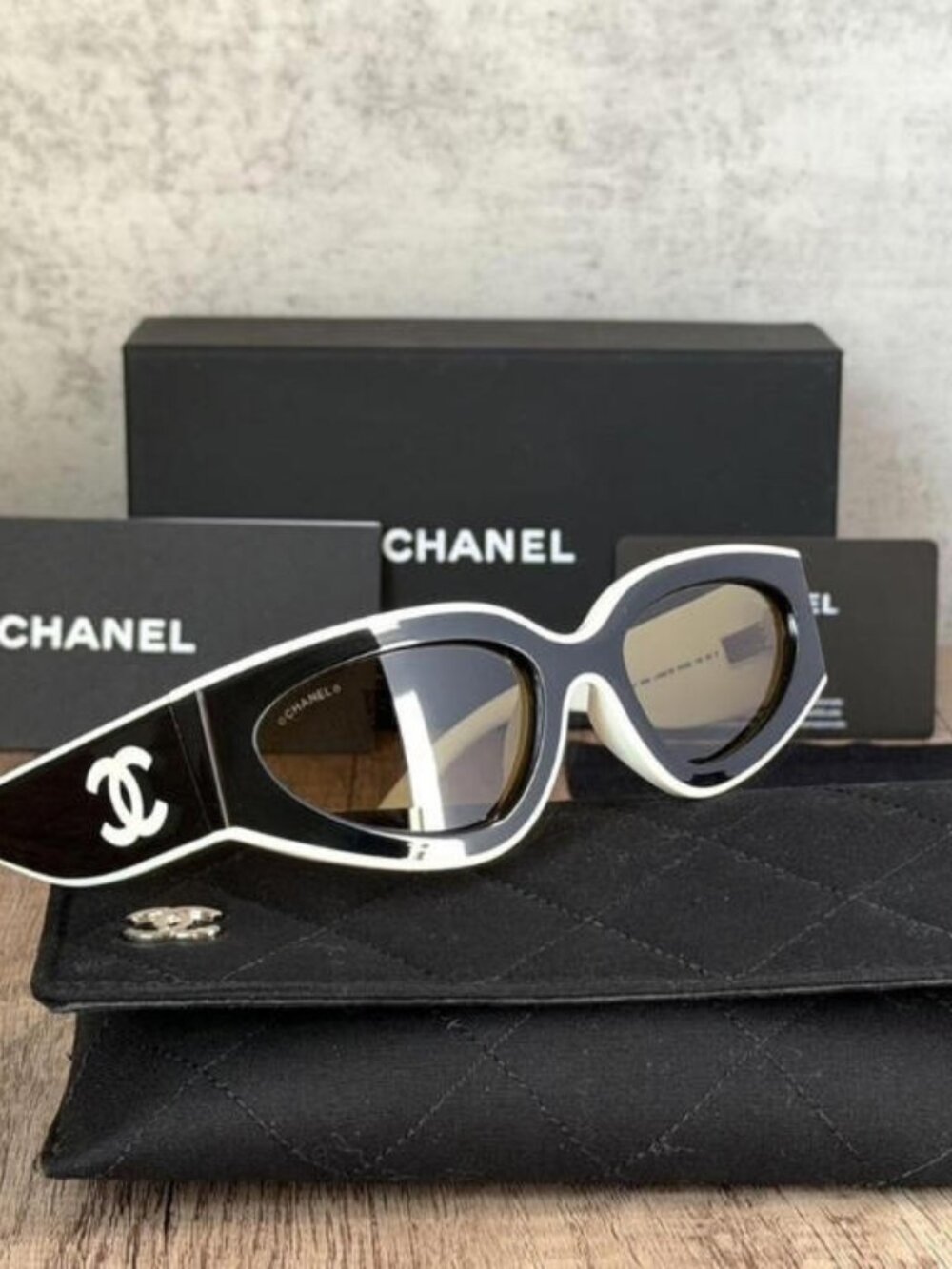 Chanel Black & White Cat Eye Sunglasses
